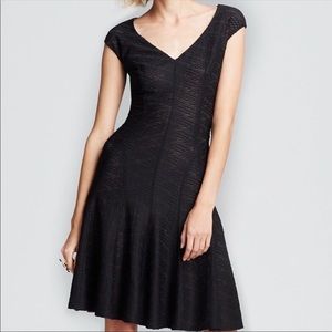 Ann Klein V Neck Fit & Flare Party Dress Black/Tan